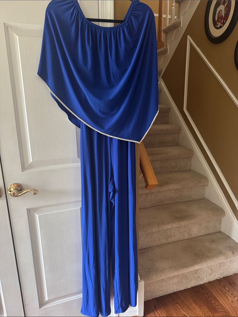 MSK Electric Blue One-Shoulder Jumpsuit with Cape Detail